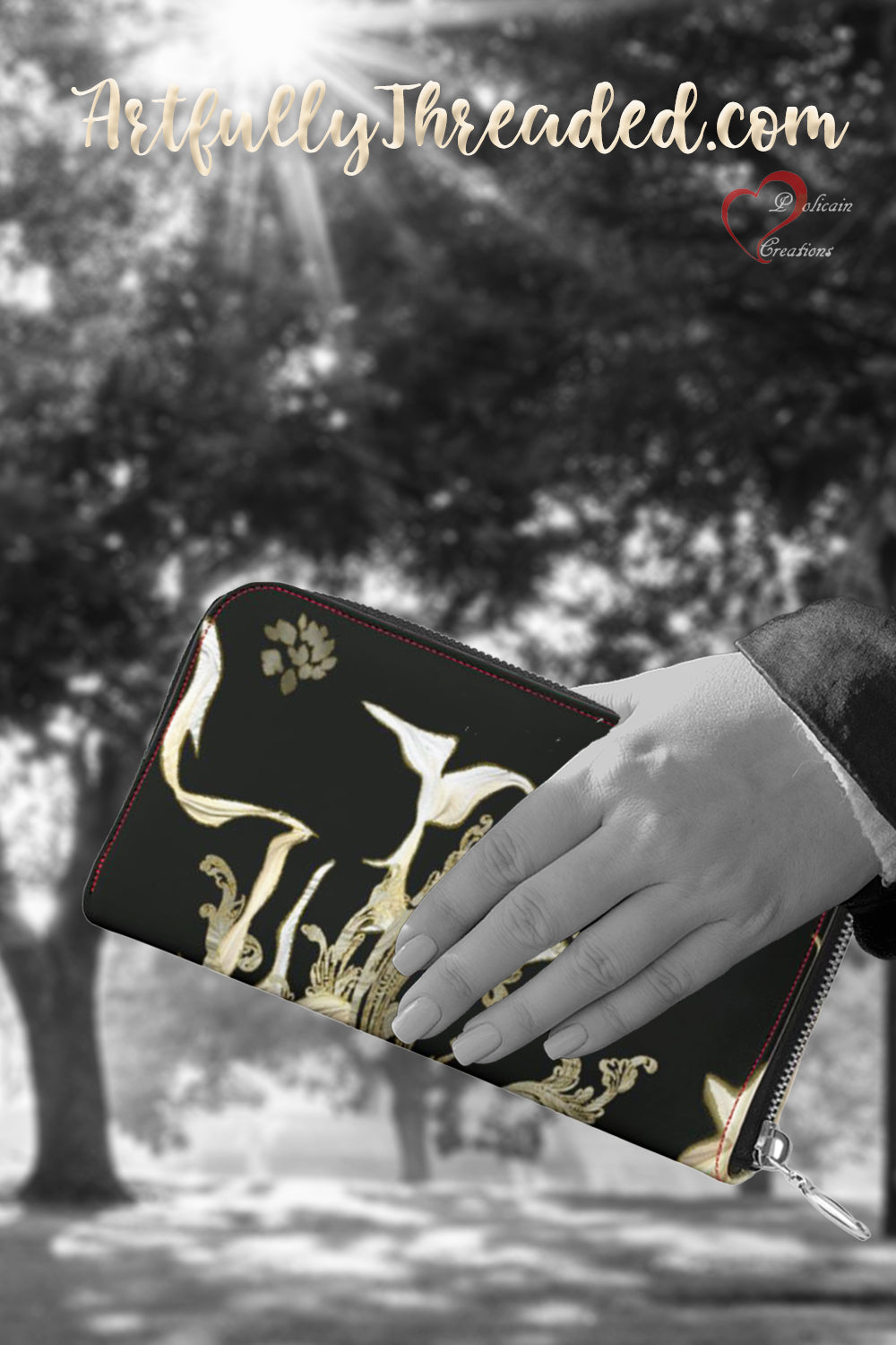 Golden Threads Leather Zip Wallet / Purse