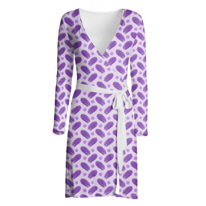 Indigo and Dots on Lavender Wrap Dress