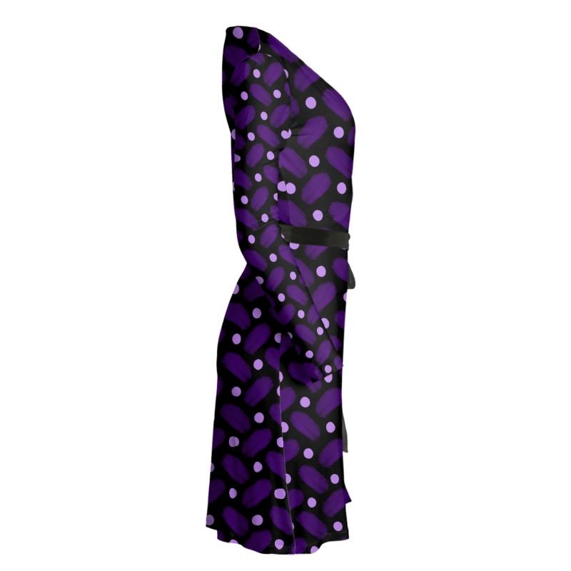 Indigo and Dots on Black Wrap Dress