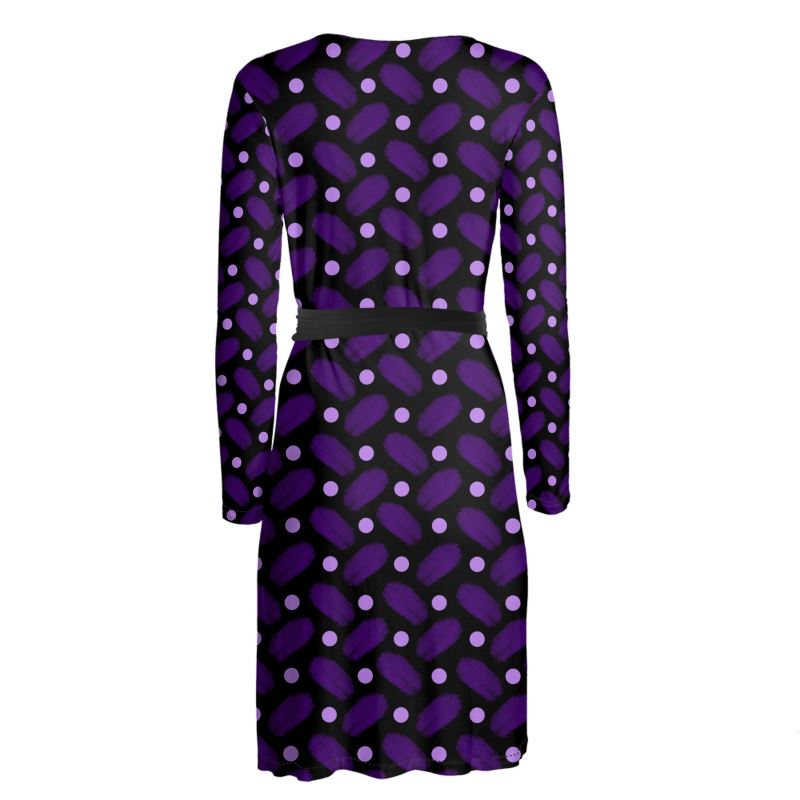 Indigo and Dots on Black Wrap Dress