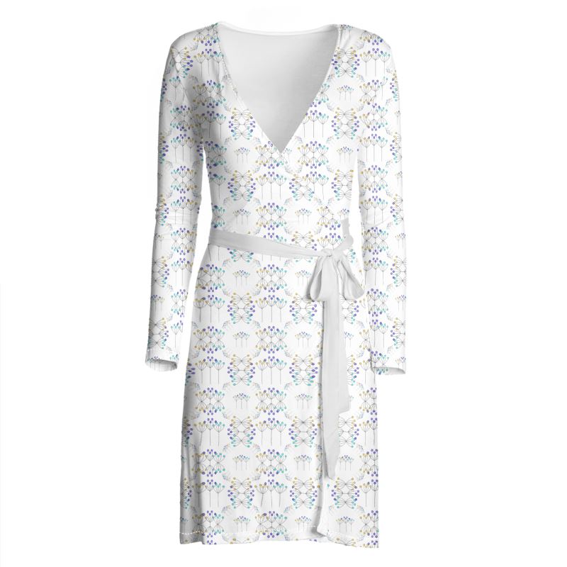 Line Art Simple Flowers Wrap Dress
