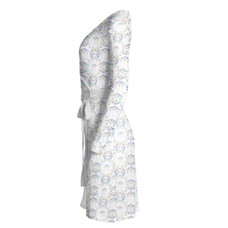 Line Art Simple Flowers Wrap Dress