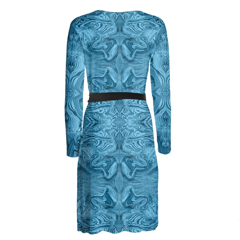 Blue Denim Wrap Dress with Black Tie