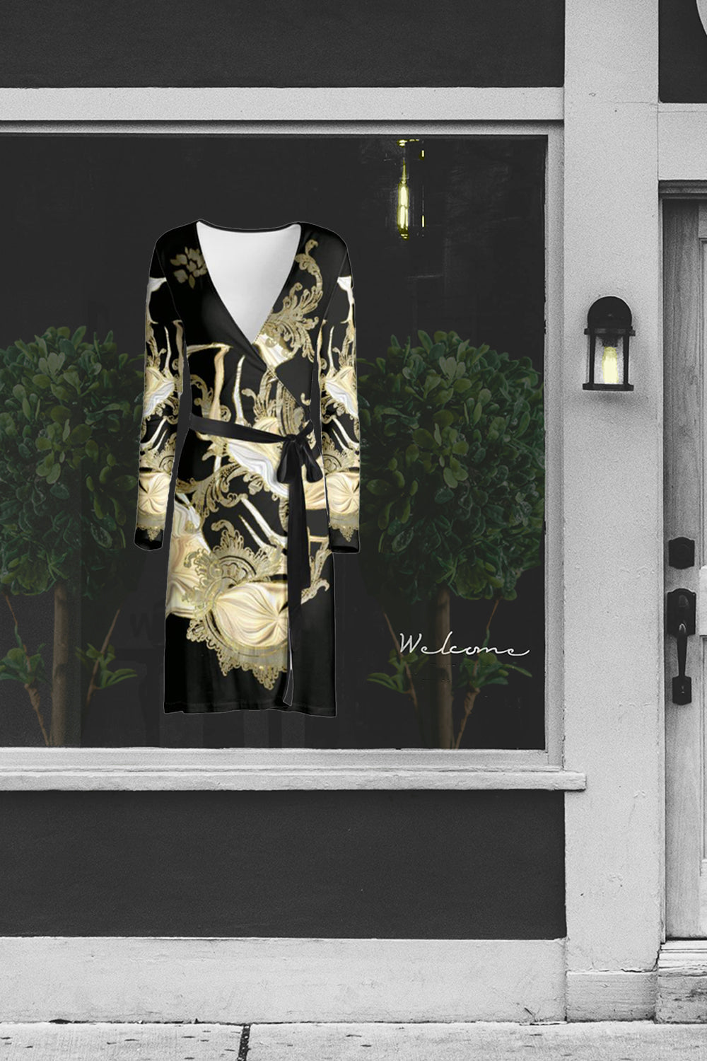 Golden Threads Wrap Dress