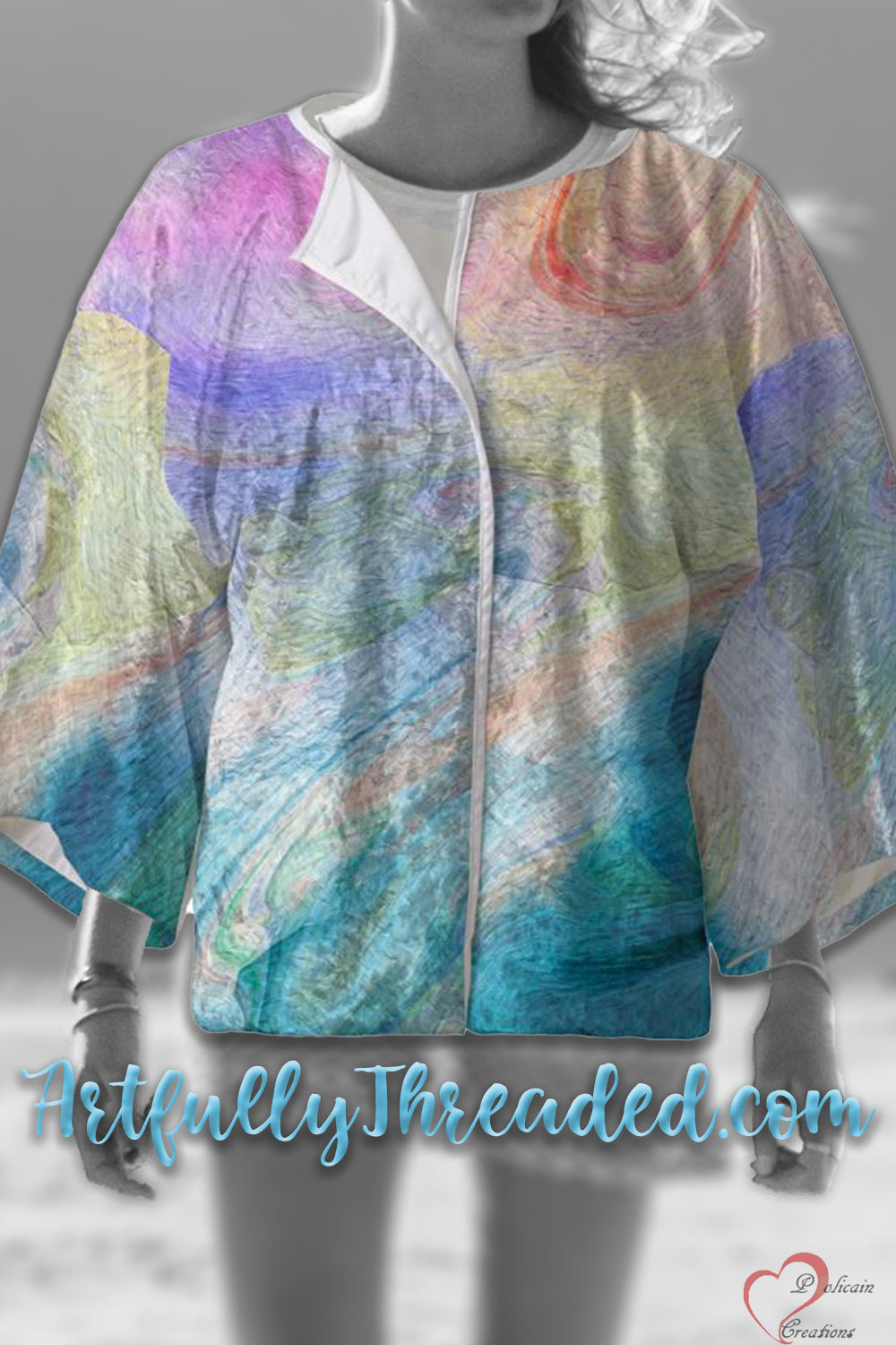 Peaceful Teals Kimono Jacket / Blazer