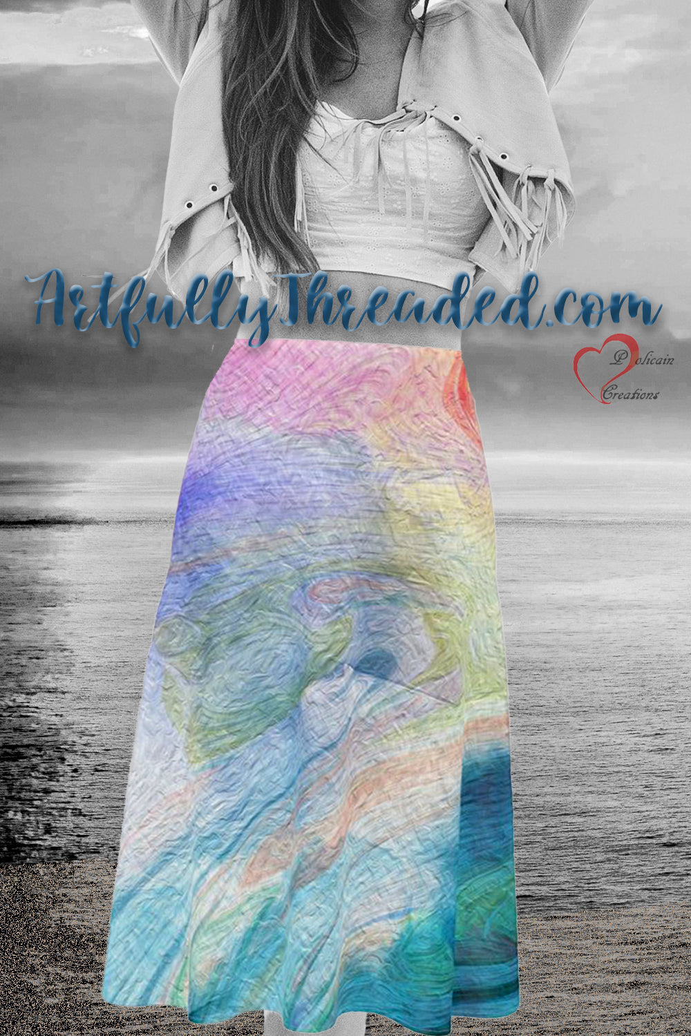 Peaceful Teals Long Midi Skirt