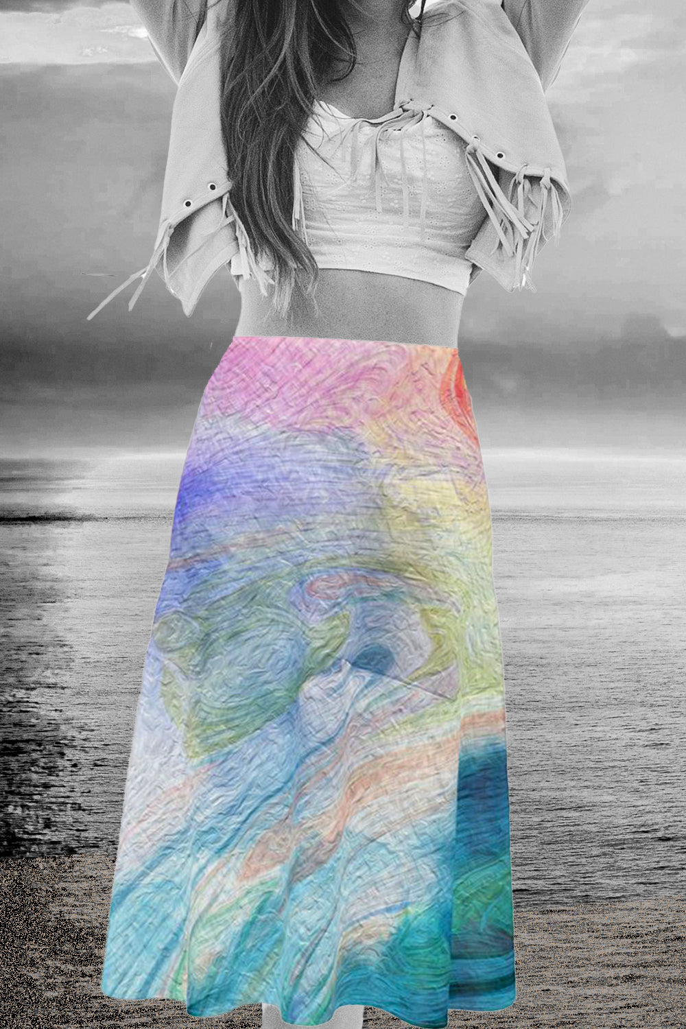 Peaceful Teals Long Midi Skirt