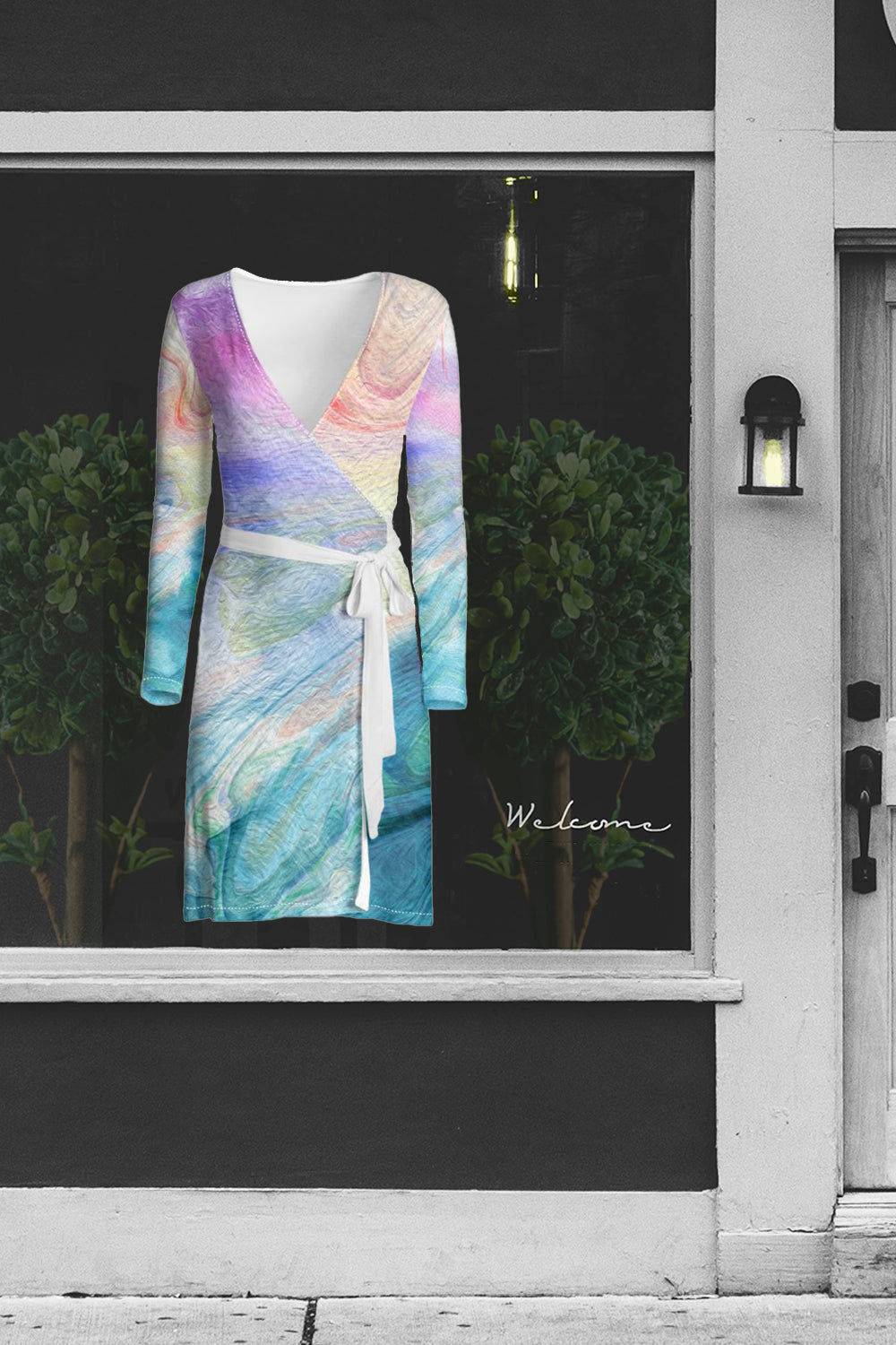 Peaceful Teals Wrap Dress