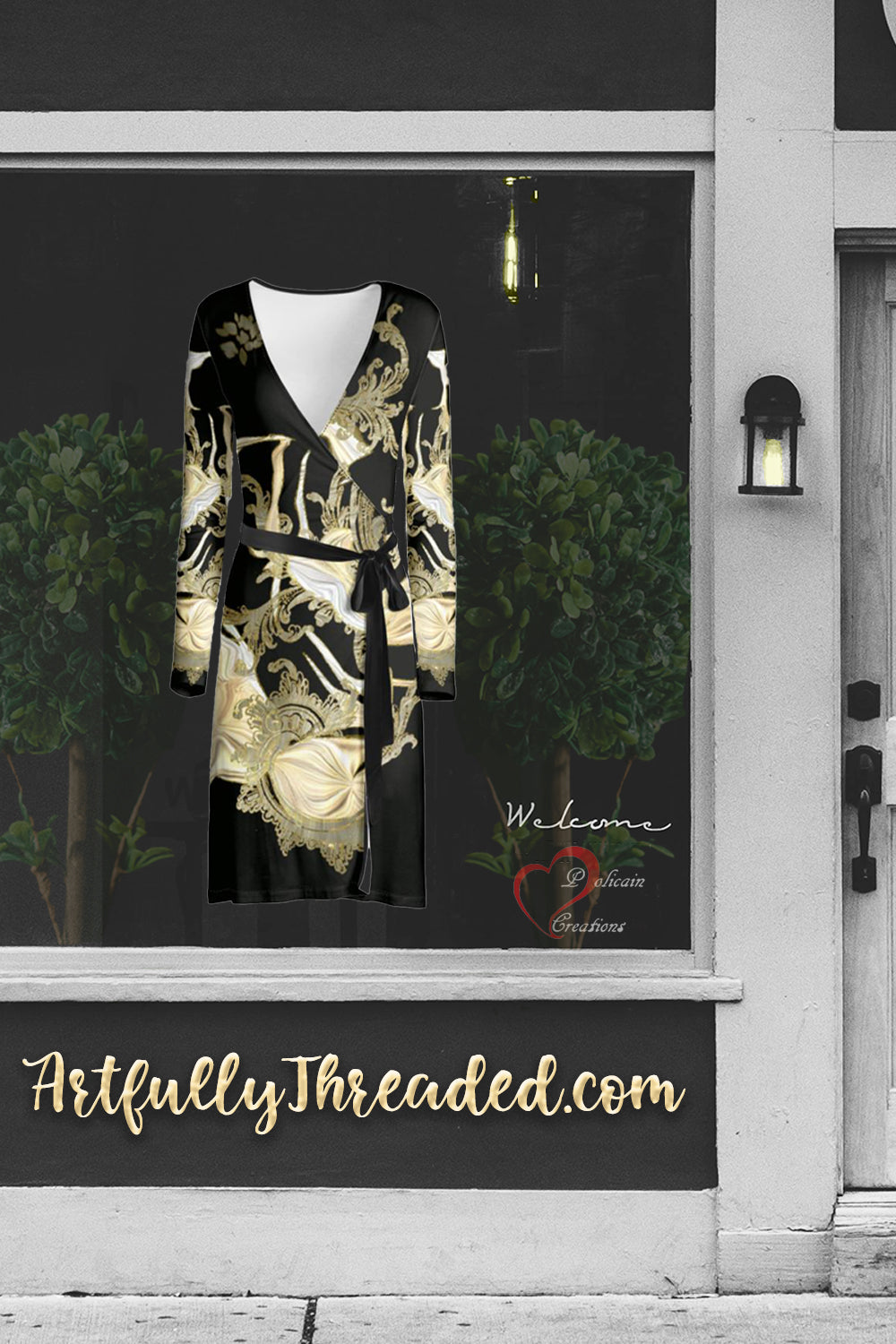 Golden Threads Wrap Dress